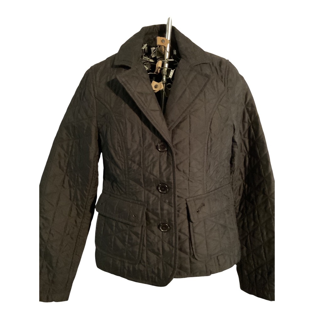 Ann Taylor Loft Black Quilted Jacket Lightweight Button‎ Front Blazer Size 2